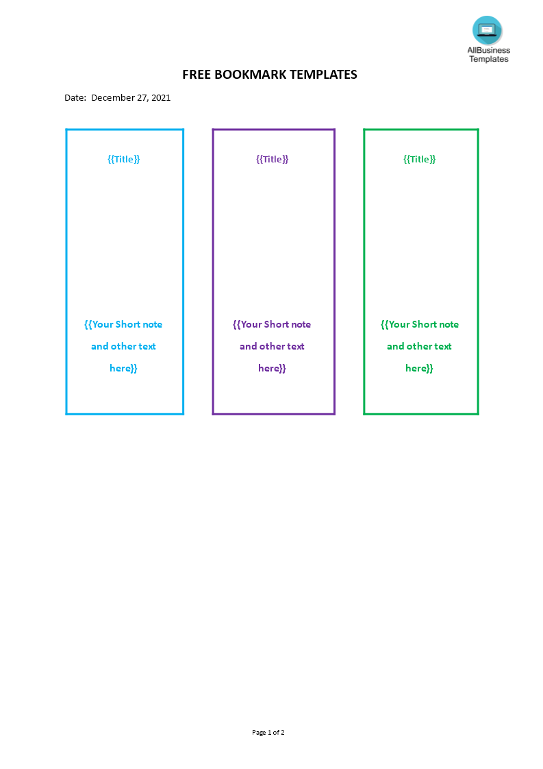 free bookmark templates voorbeeld afbeelding 