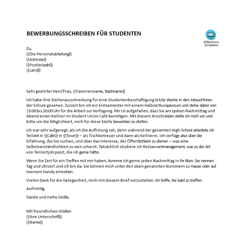Teilzeit-Bewerbungsschreiben für Studenten main image