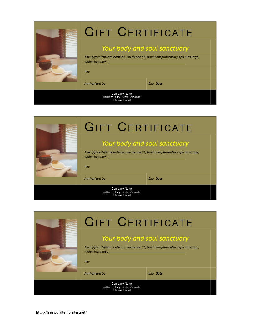 spa gift certificate non-cash value template