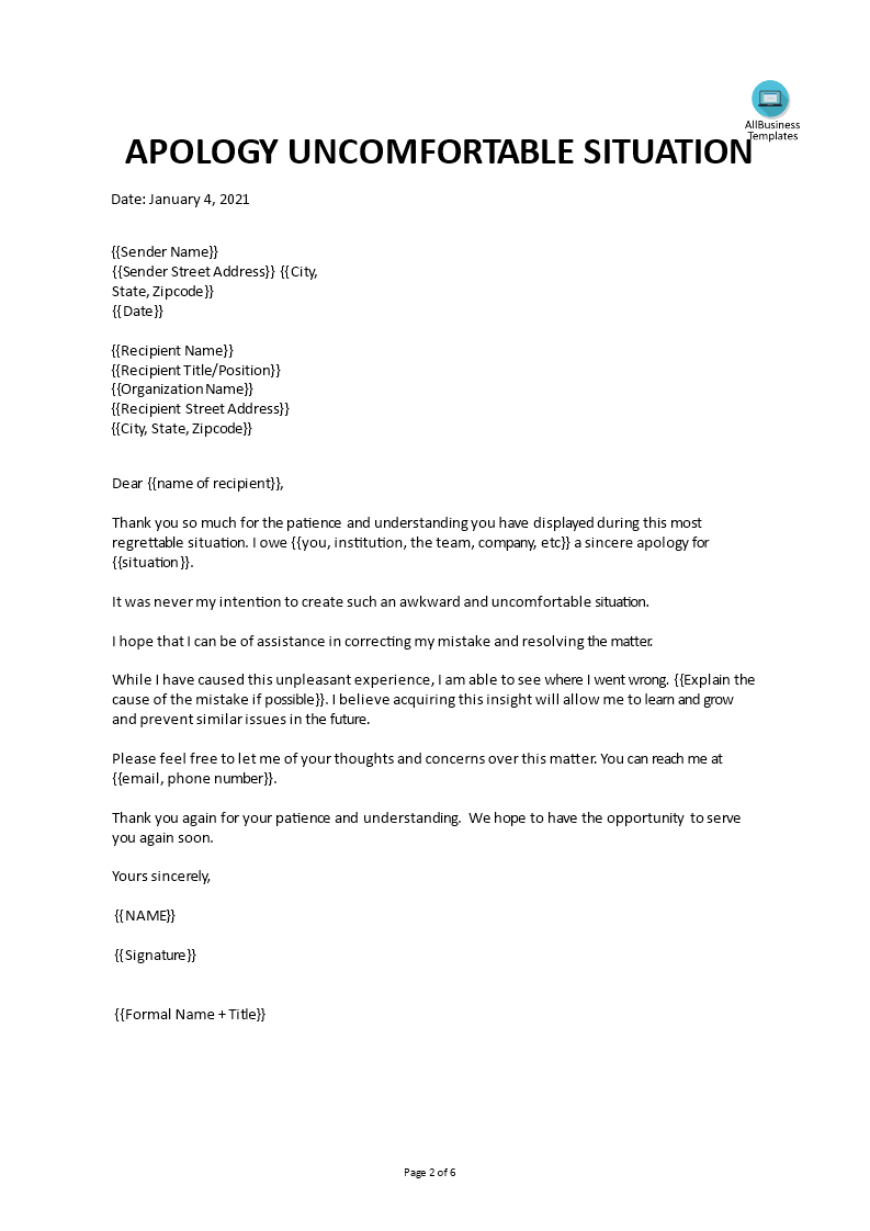 letter of apology for mistake template