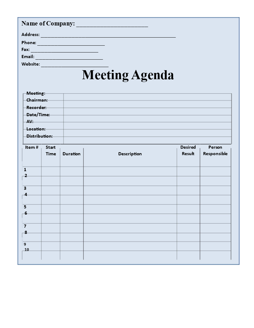 Blank Agenda Format main image