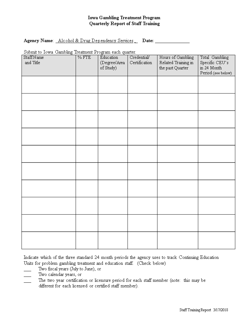 quarterly staff training template