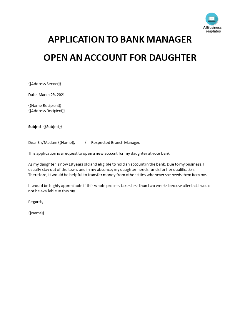 bank account opening request letter template