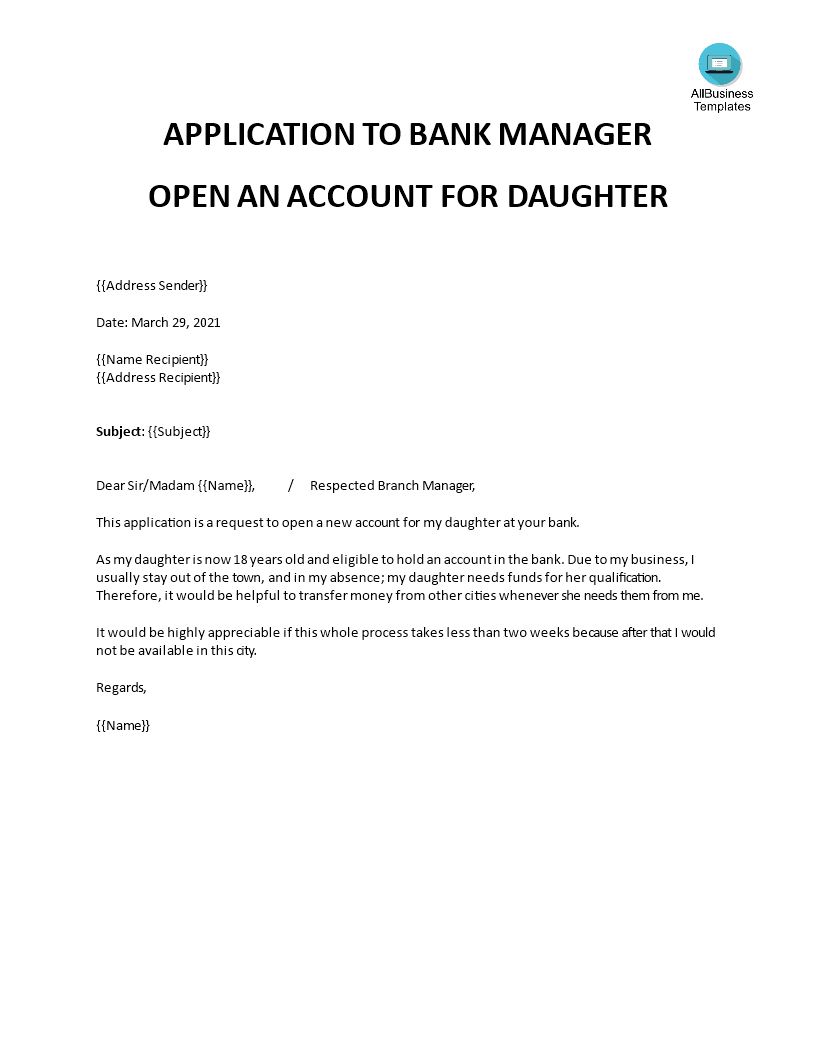 bank account opening request letter Hauptschablonenbild