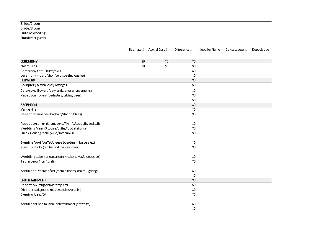 wedding budget xlsx excel spreadsheet modèles