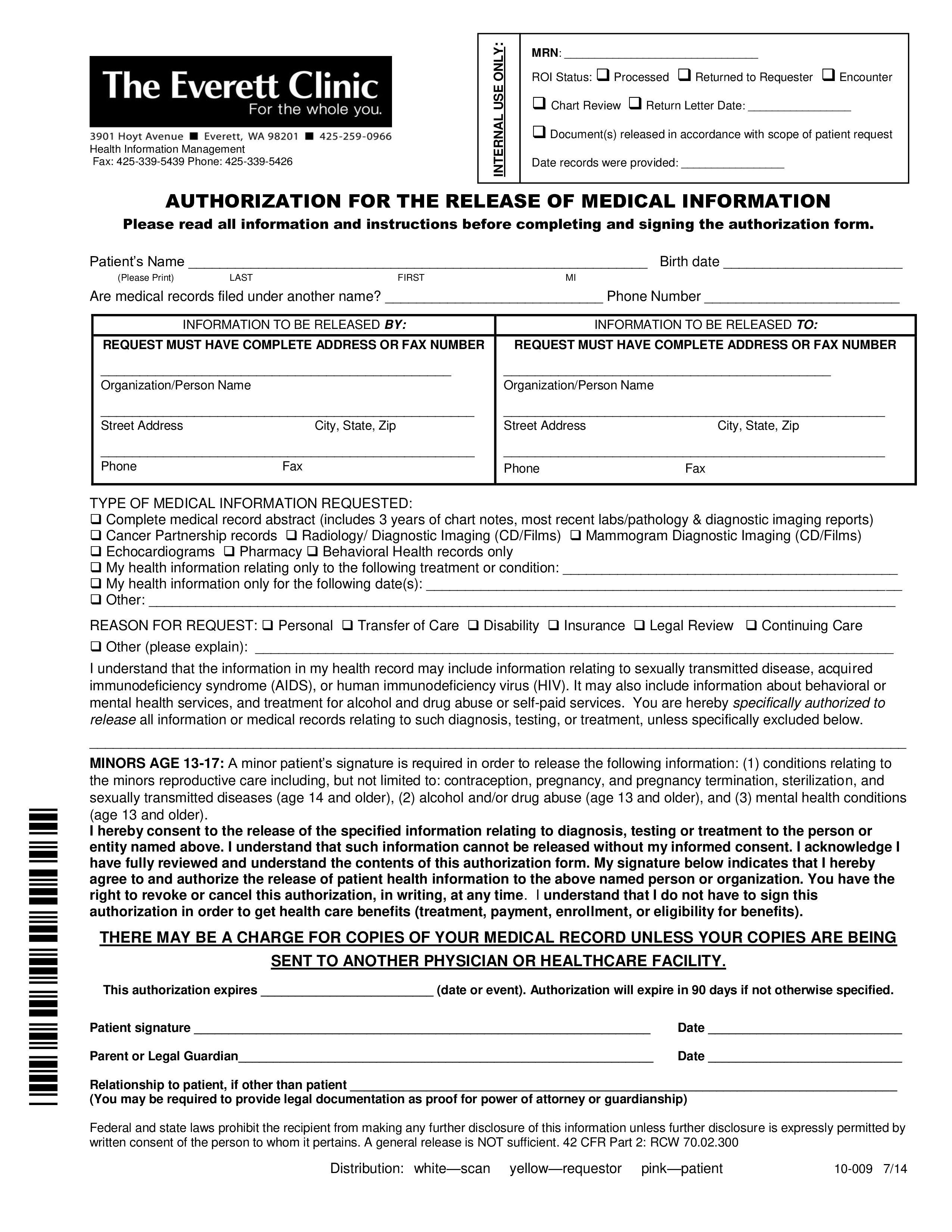 generic medical records release form plantilla imagen principal