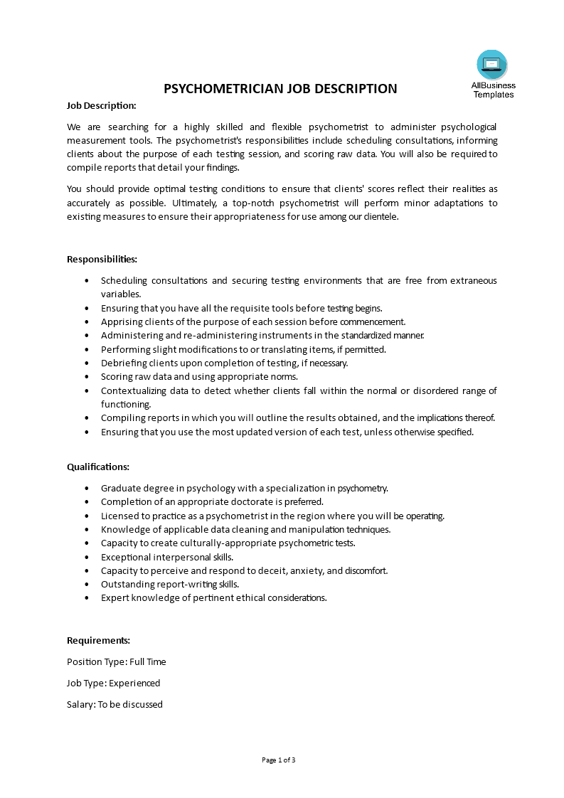 psychometrician job description voorbeeld afbeelding 