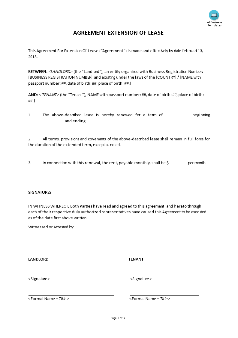 agreement for extension of lease template