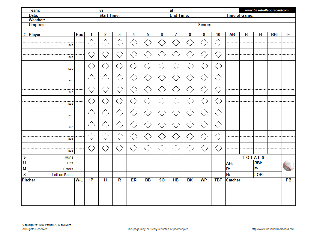 Baseball Scoresheet Template in excel 模板