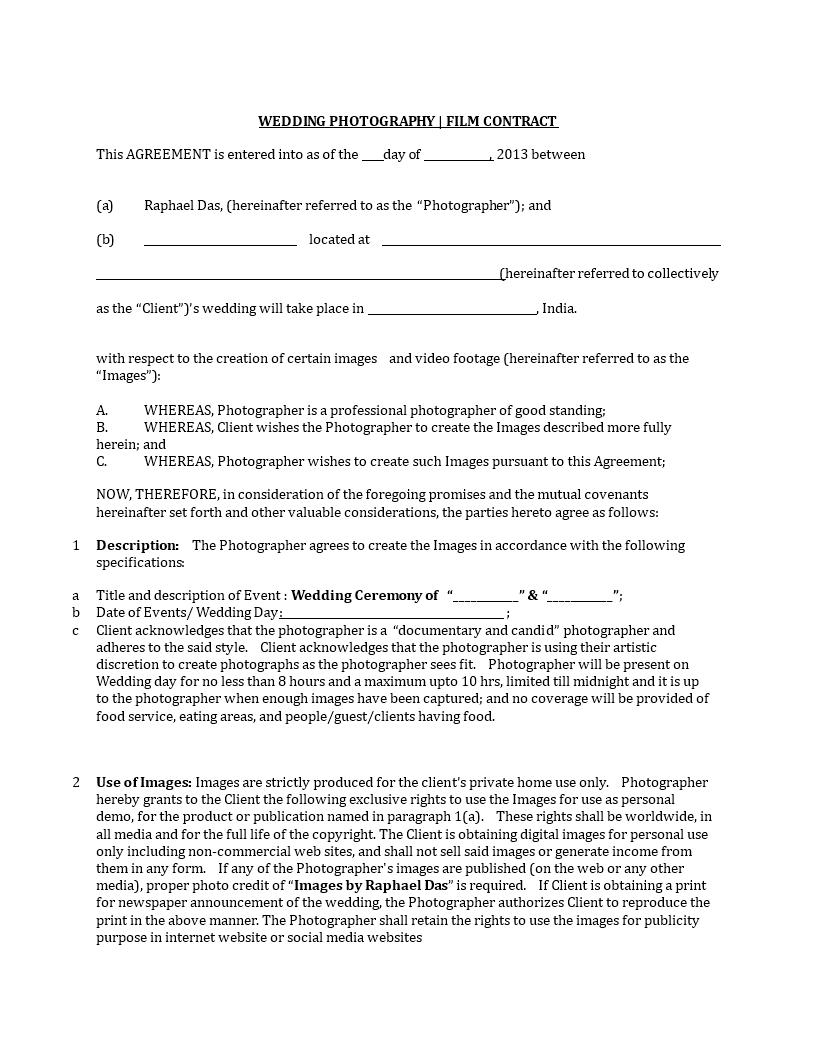 Kostenloses Wedding Photography Contract With Regard To wedding photography terms and conditions template