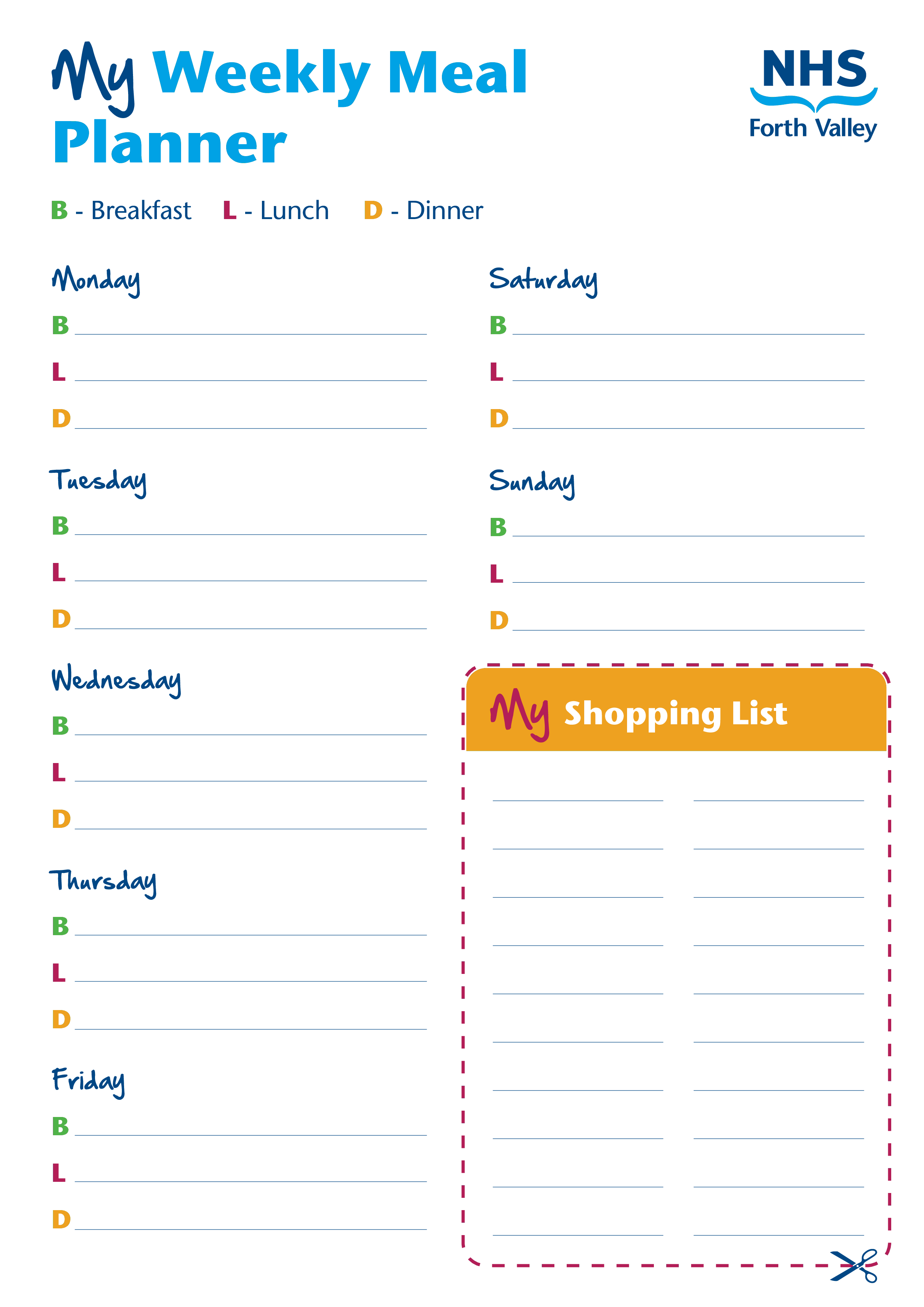 personal weekly meal planner template