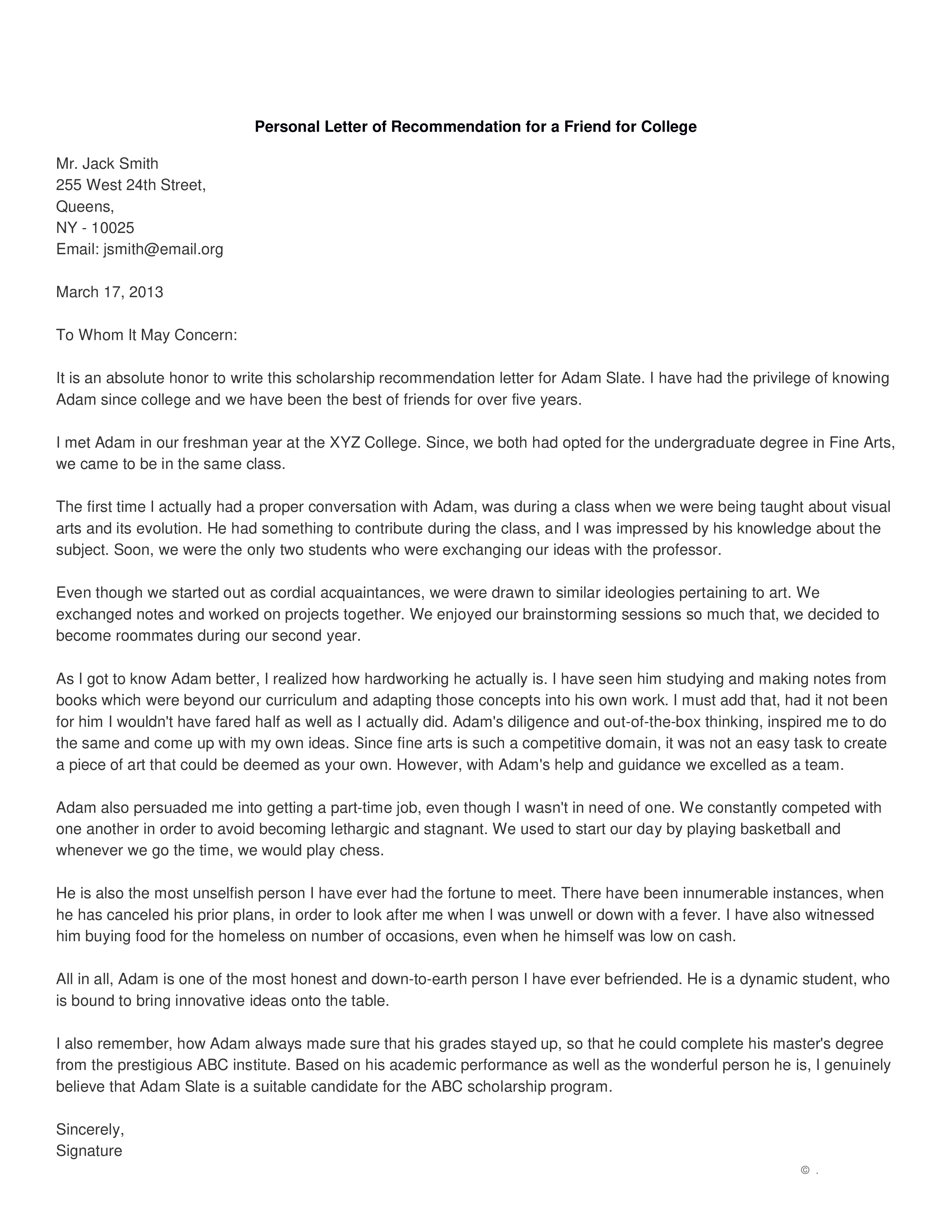 College Letter Of Recommendation Template from www.allbusinesstemplates.com