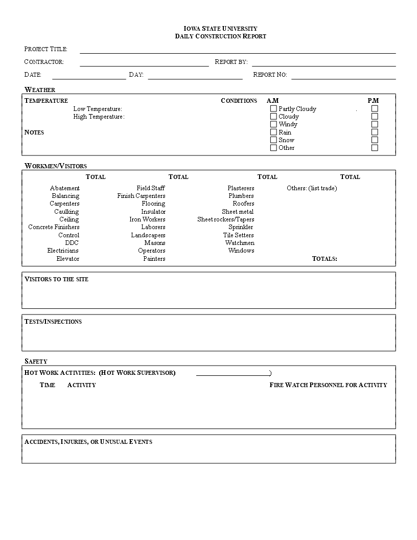 professional daily construction report word template