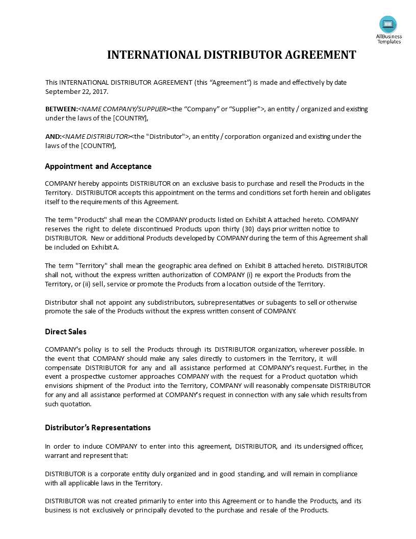 international distribution agreement template