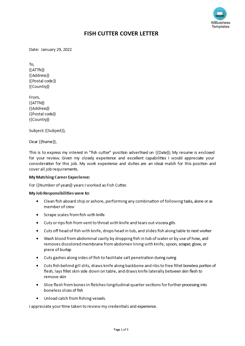 seafood processor cover letter template