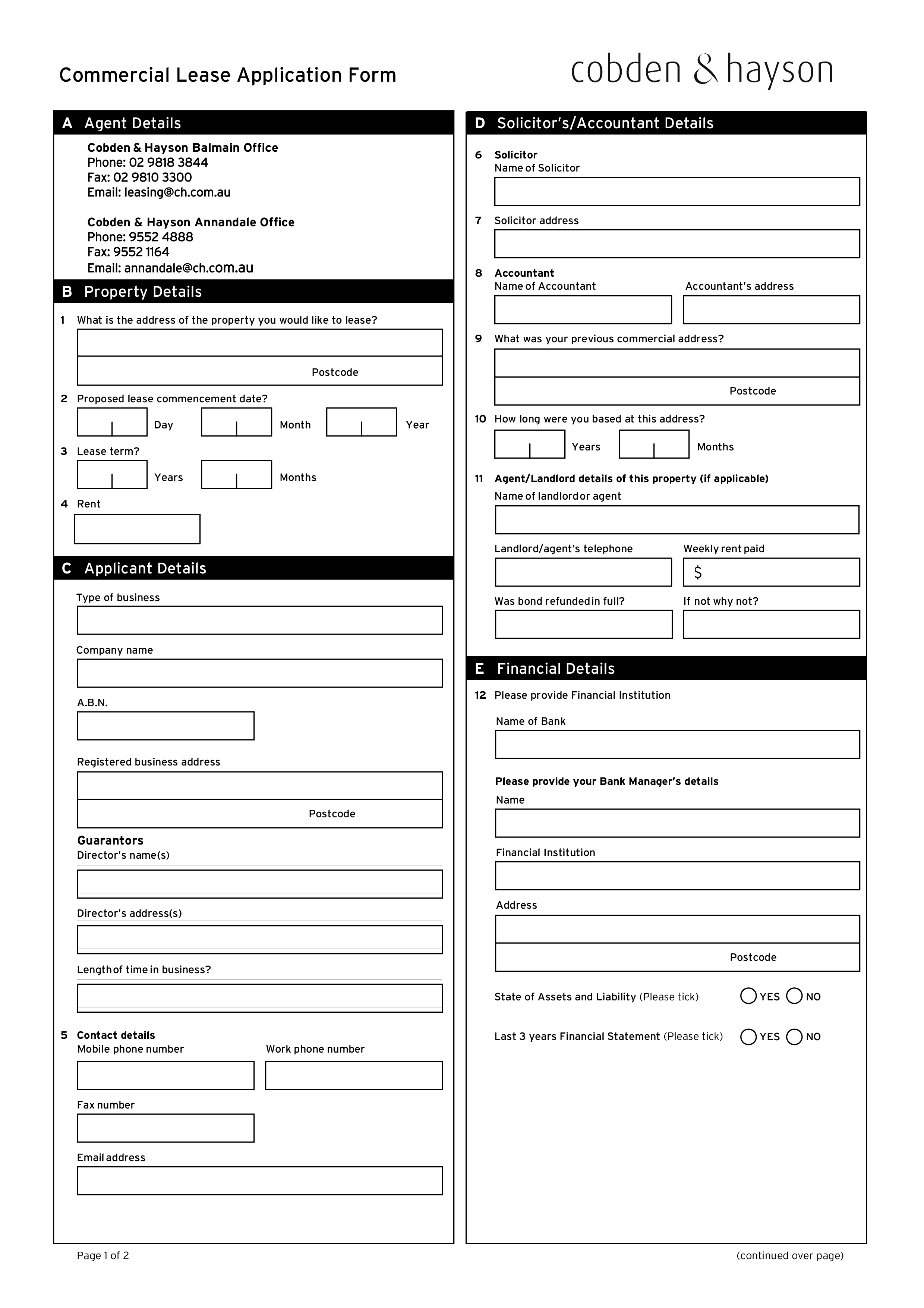 Commercial Building Lease Application Form 模板