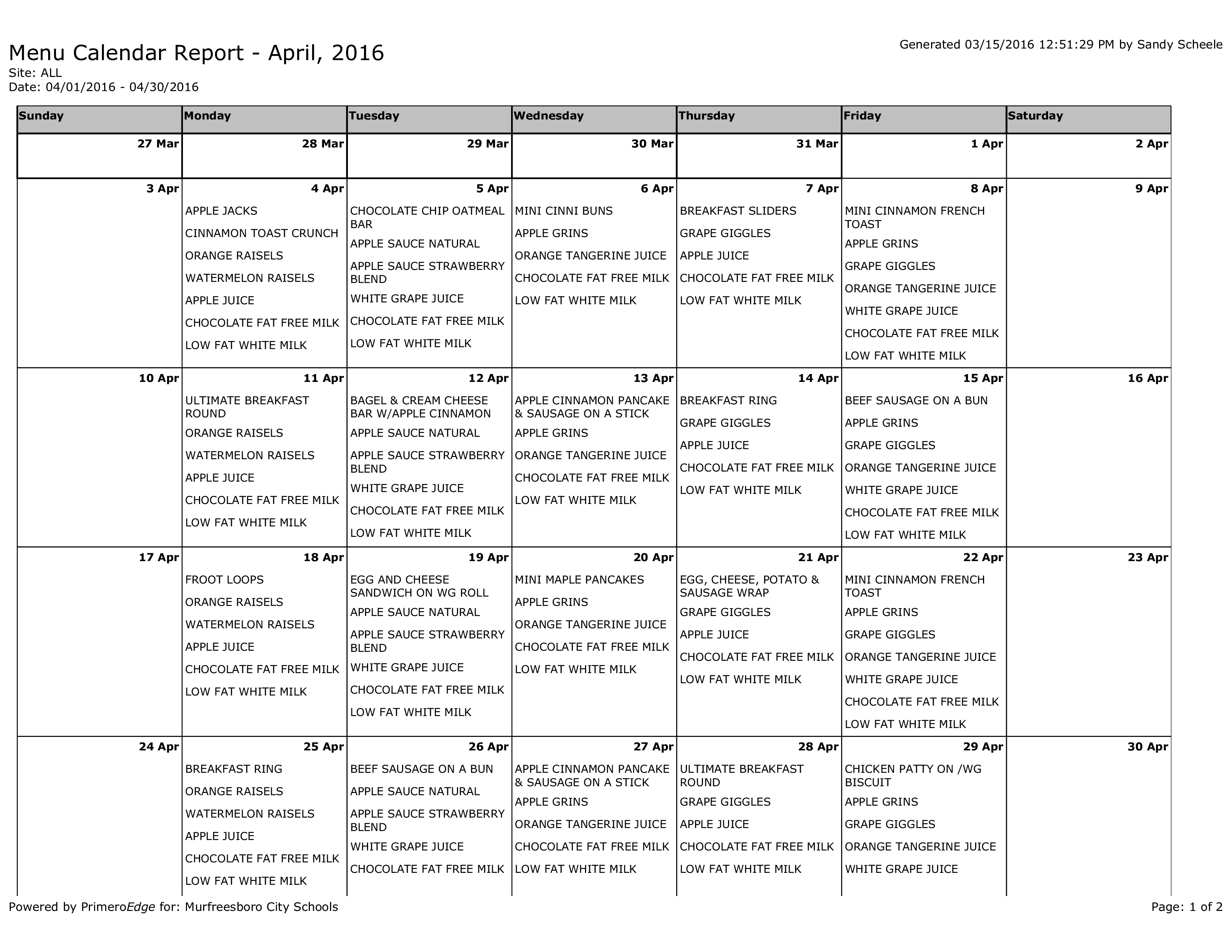 daily menu calendar voorbeeld afbeelding 