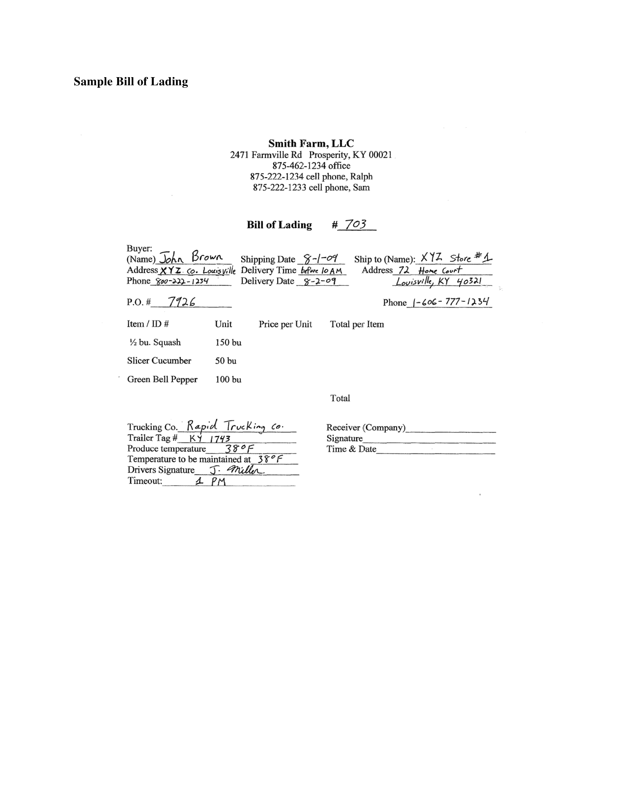 bill of lading b/l example Hauptschablonenbild