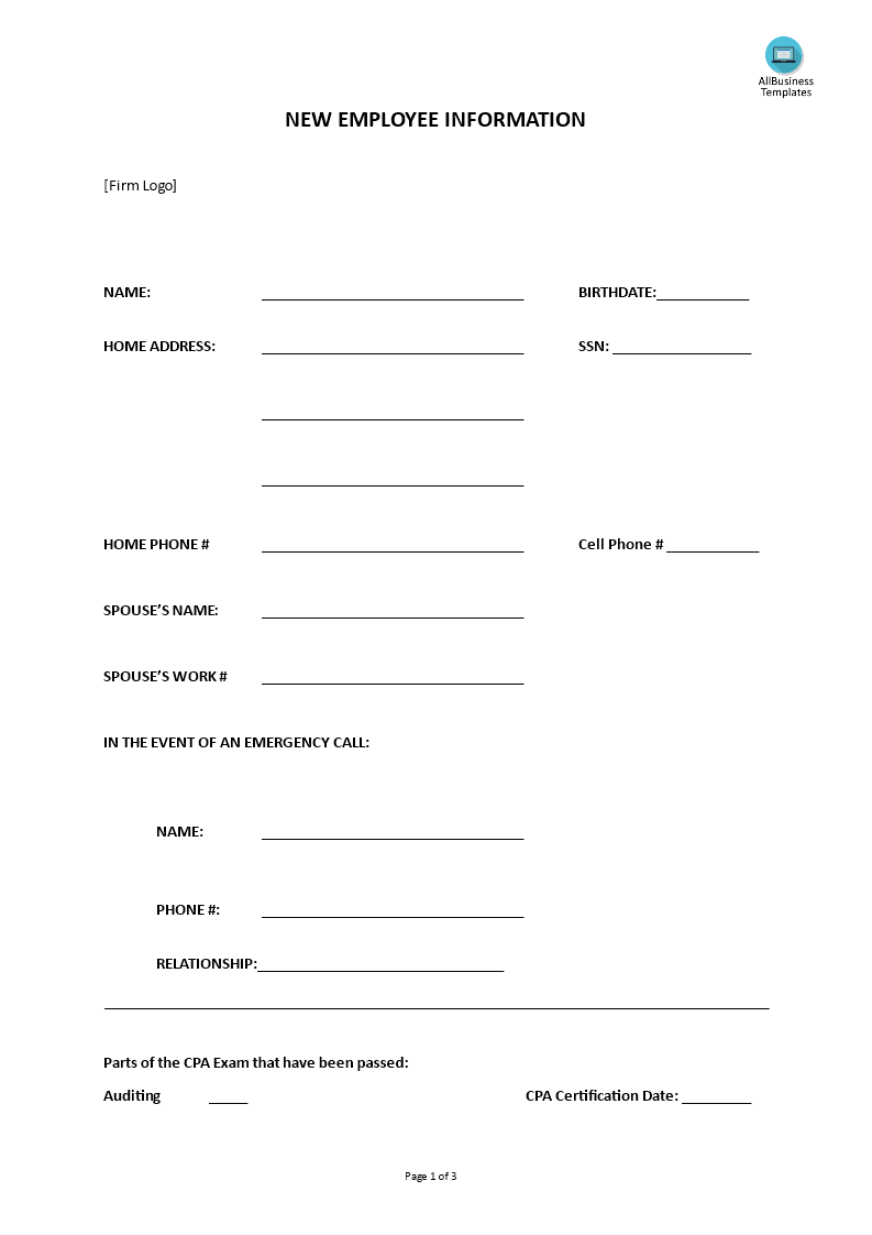 hr new employee information 2 template