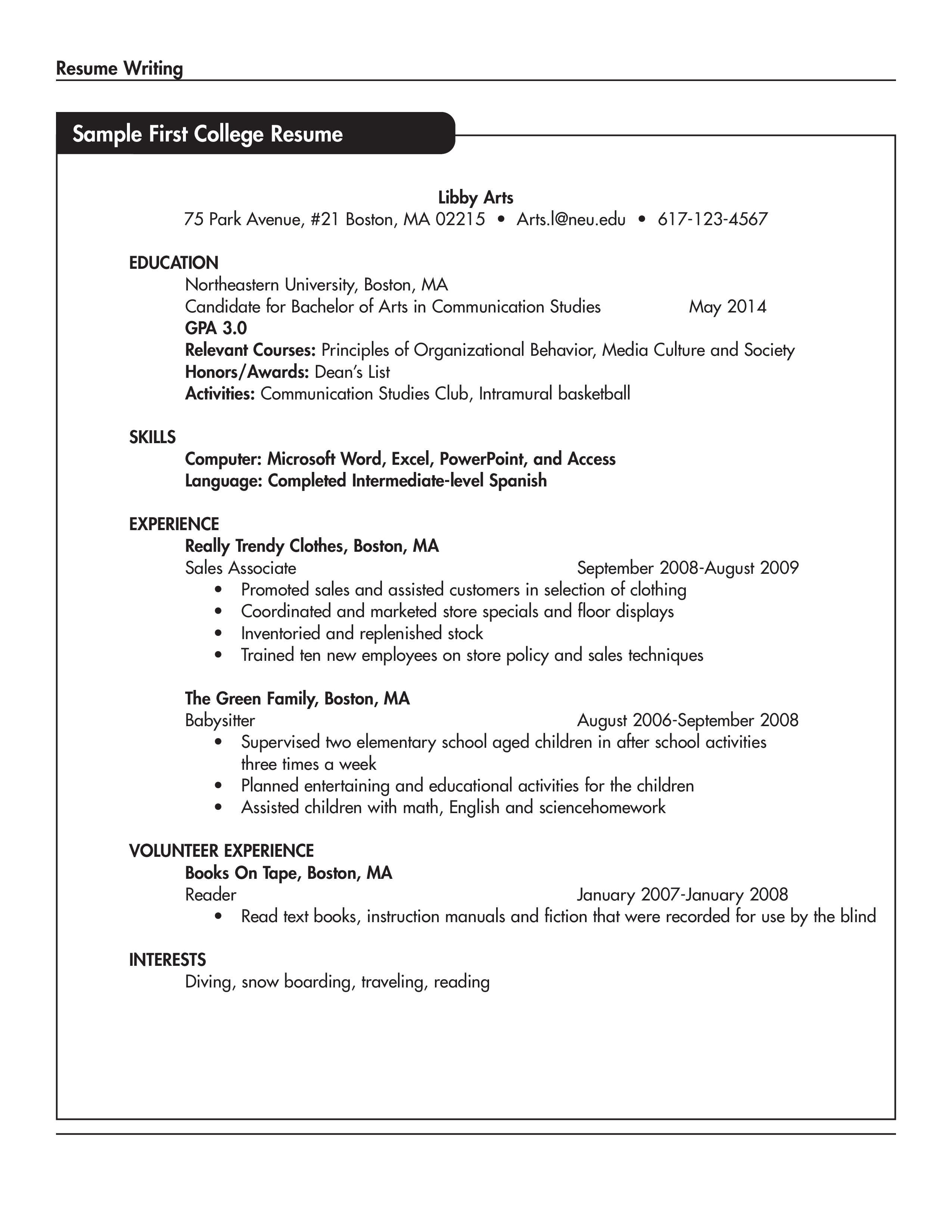 college student resume with no work experience template