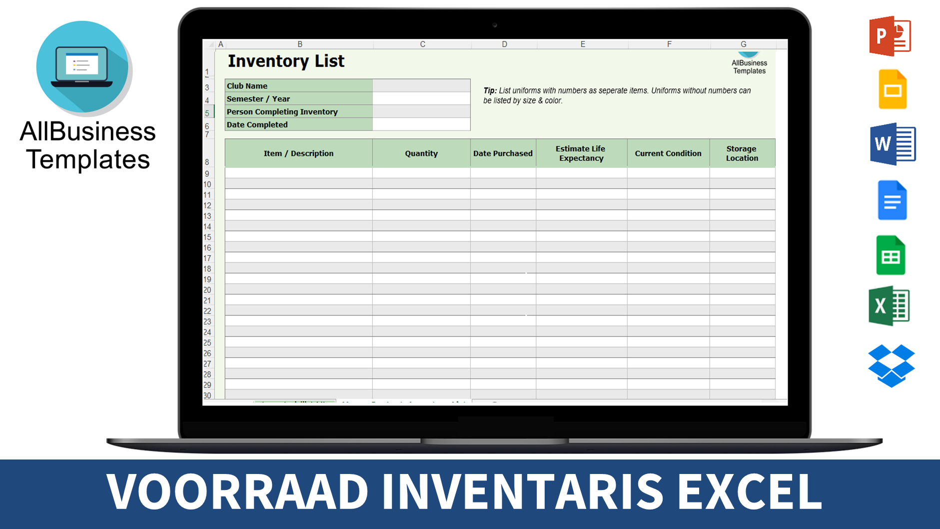 voorbeeld excel voorraadbeheer template