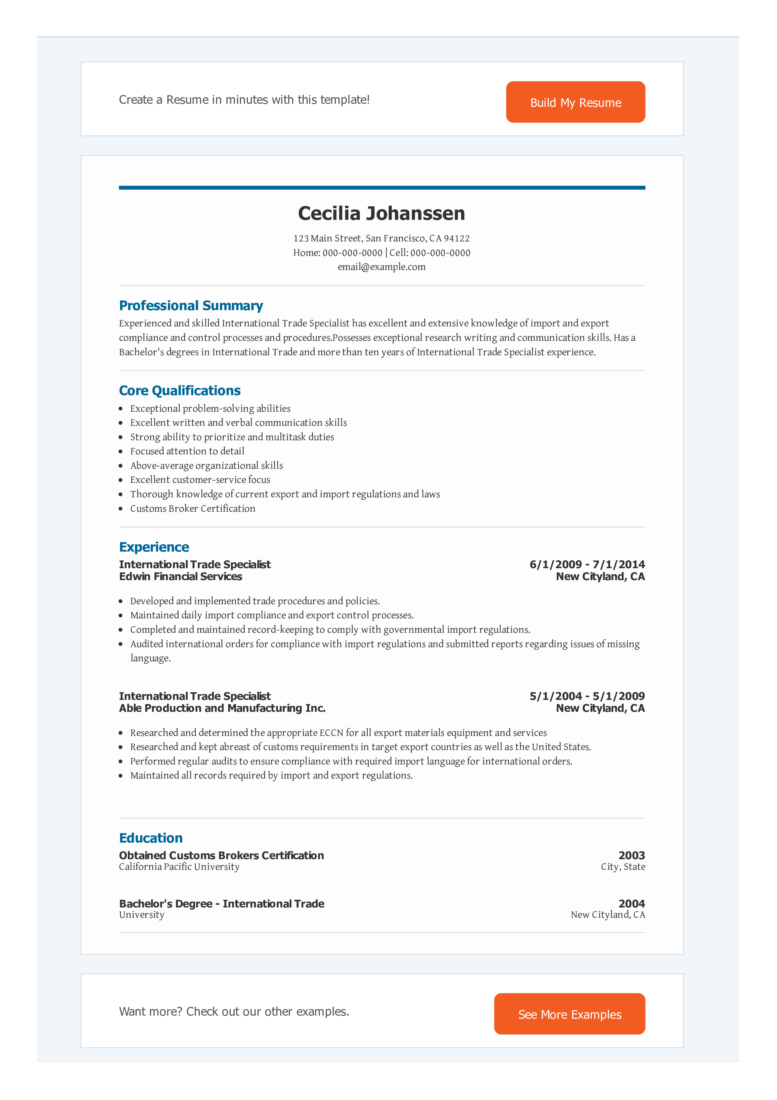 trade finance professional resume modèles