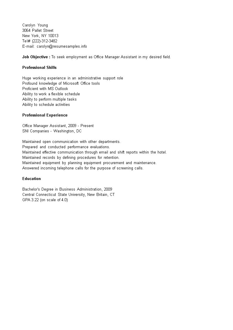 office manager assistant resume voorbeeld afbeelding 