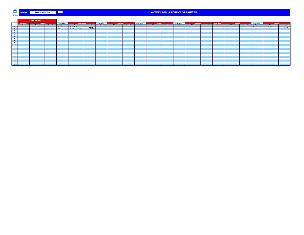 bill payment organizer template