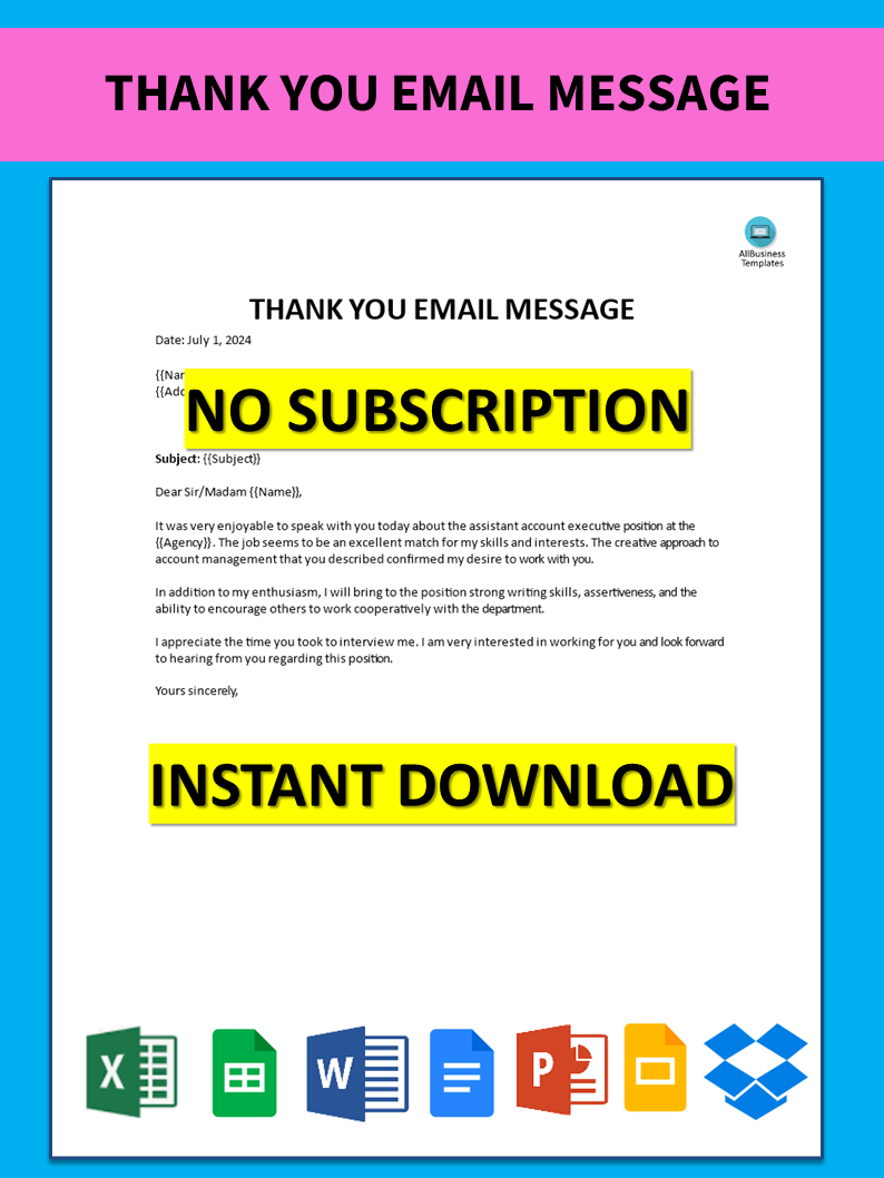 thank you email message template