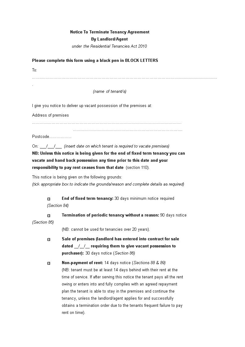 tenancy termination notice Hauptschablonenbild