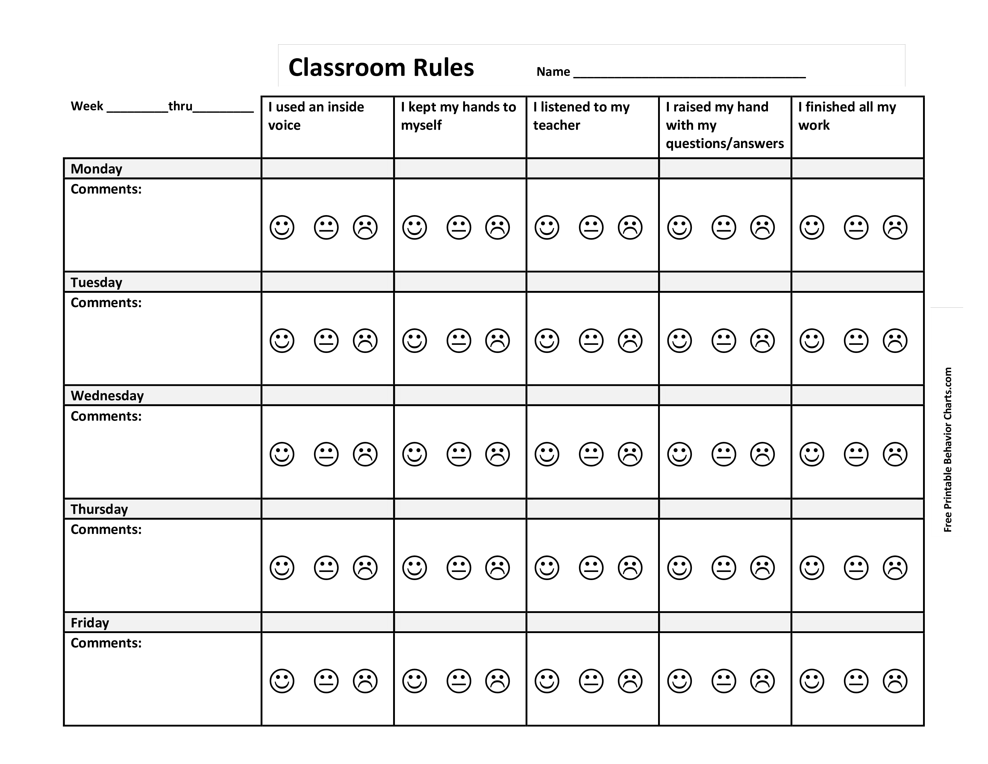 Printable Classroom Behavior Chart template 模板