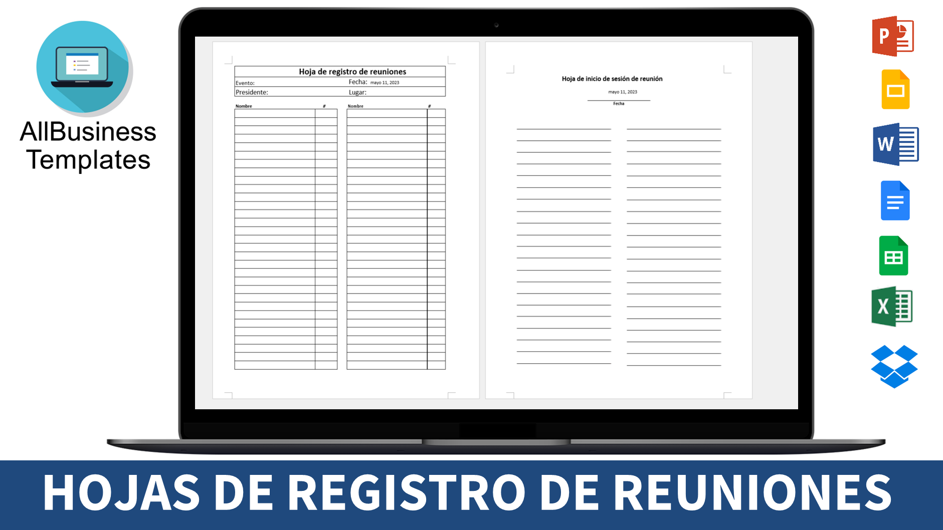 Hojas de registro de reuniones 模板