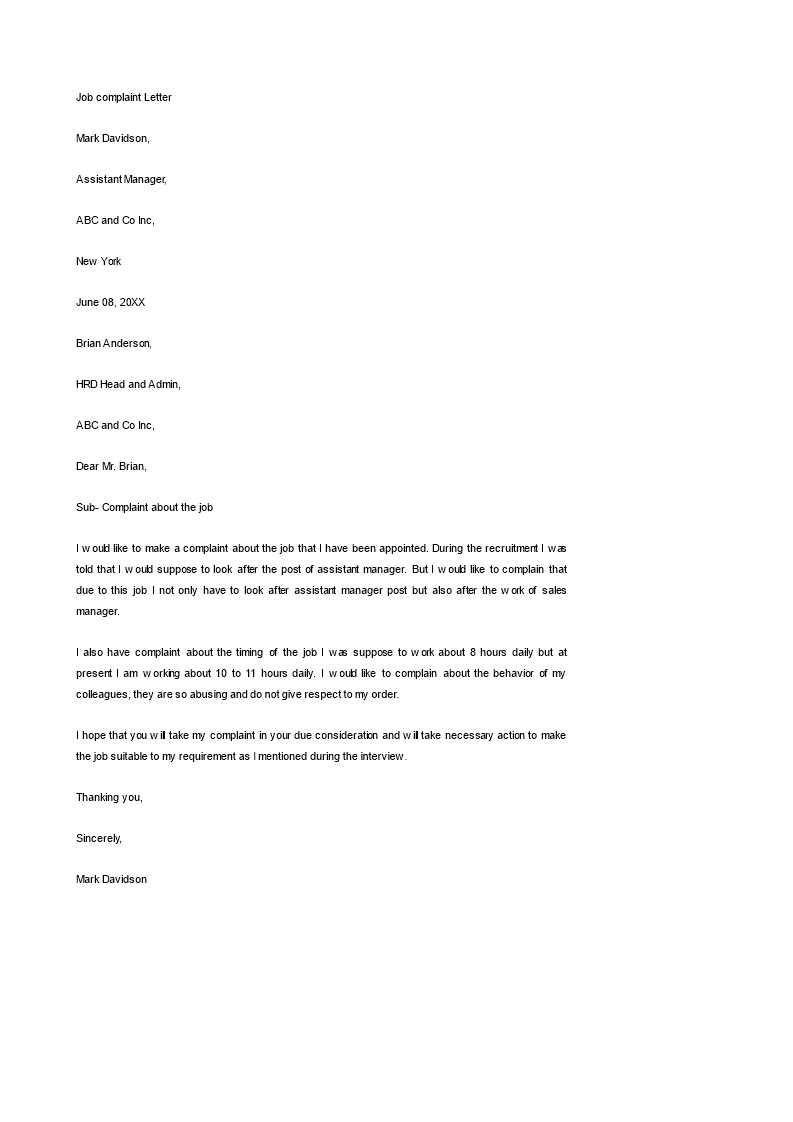 Job complaint Letter main image