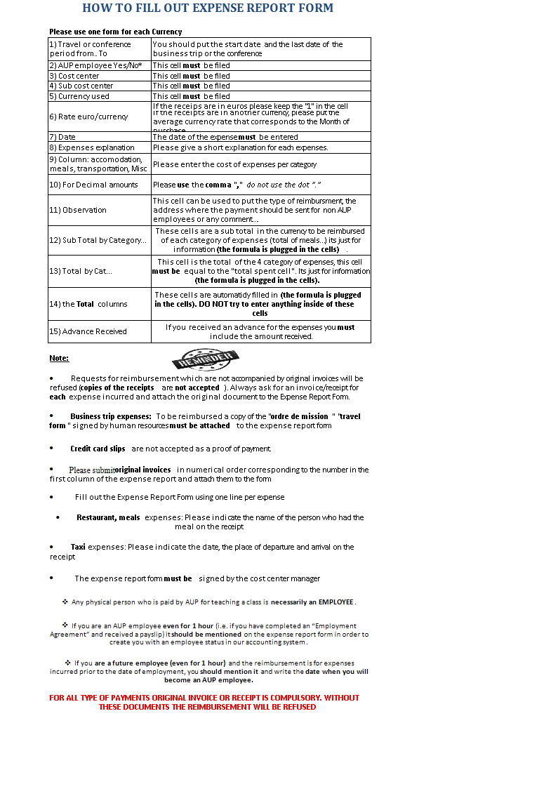 Kostenloses expense report template sample Intended For Business Trip Report Template