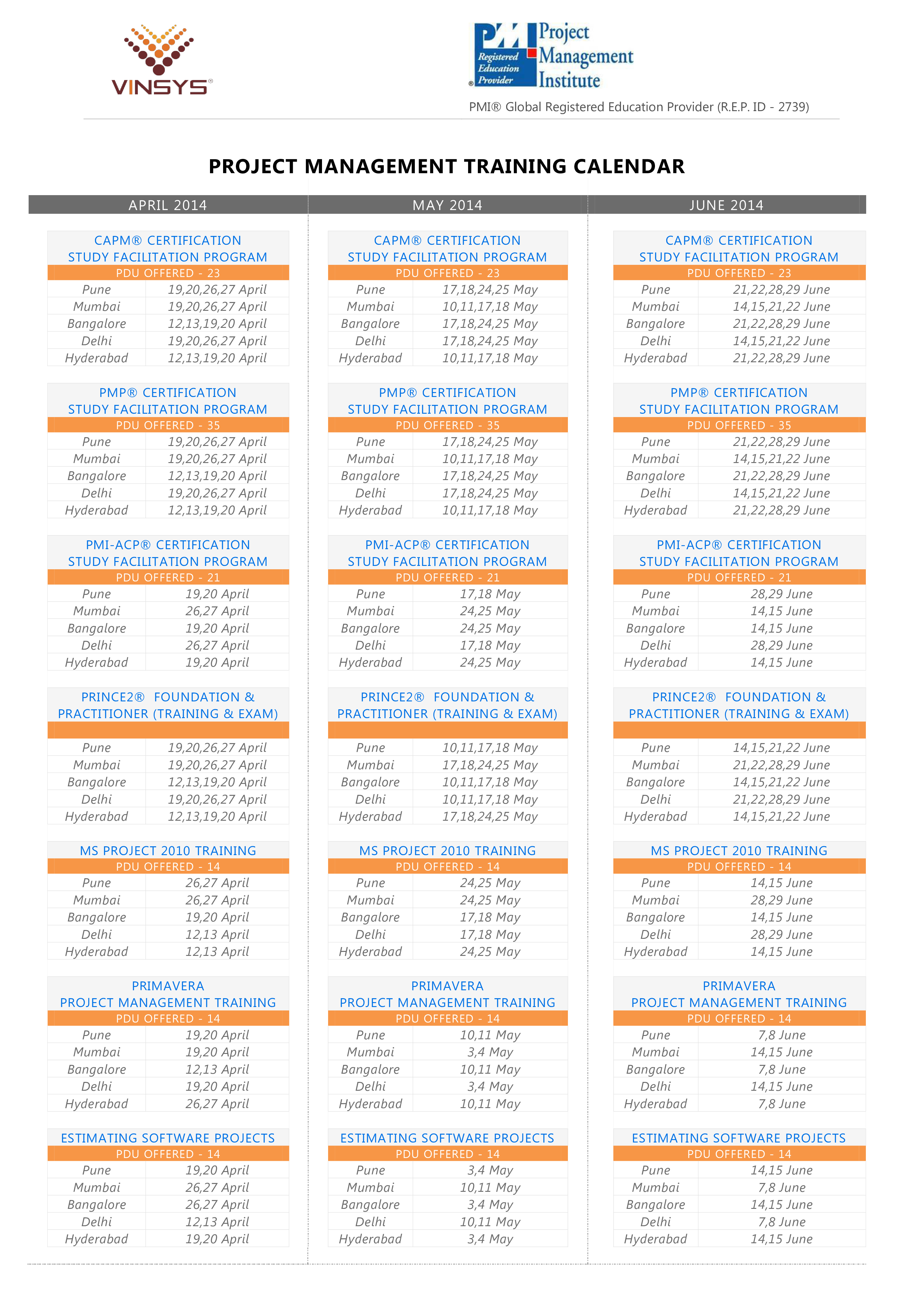 Project Management Calendar 模板