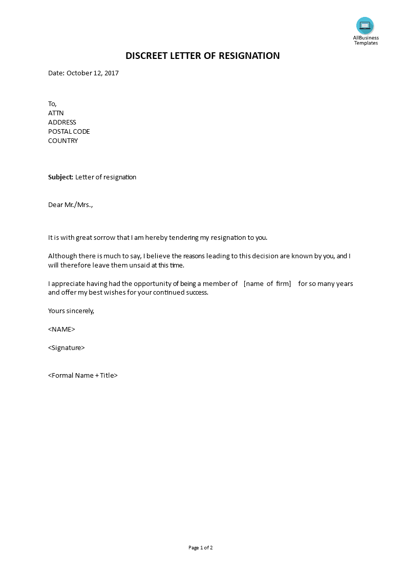 Discreet Letter Of Resignation main image