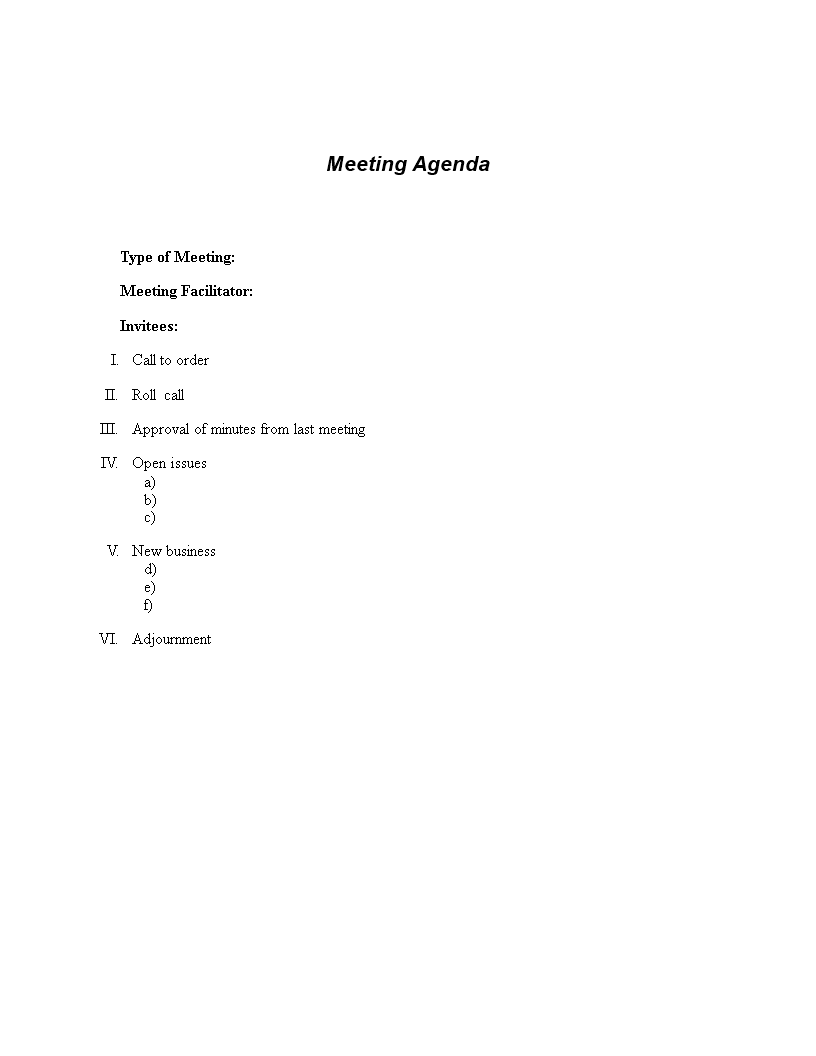 Formal Meeting Agenda 模板