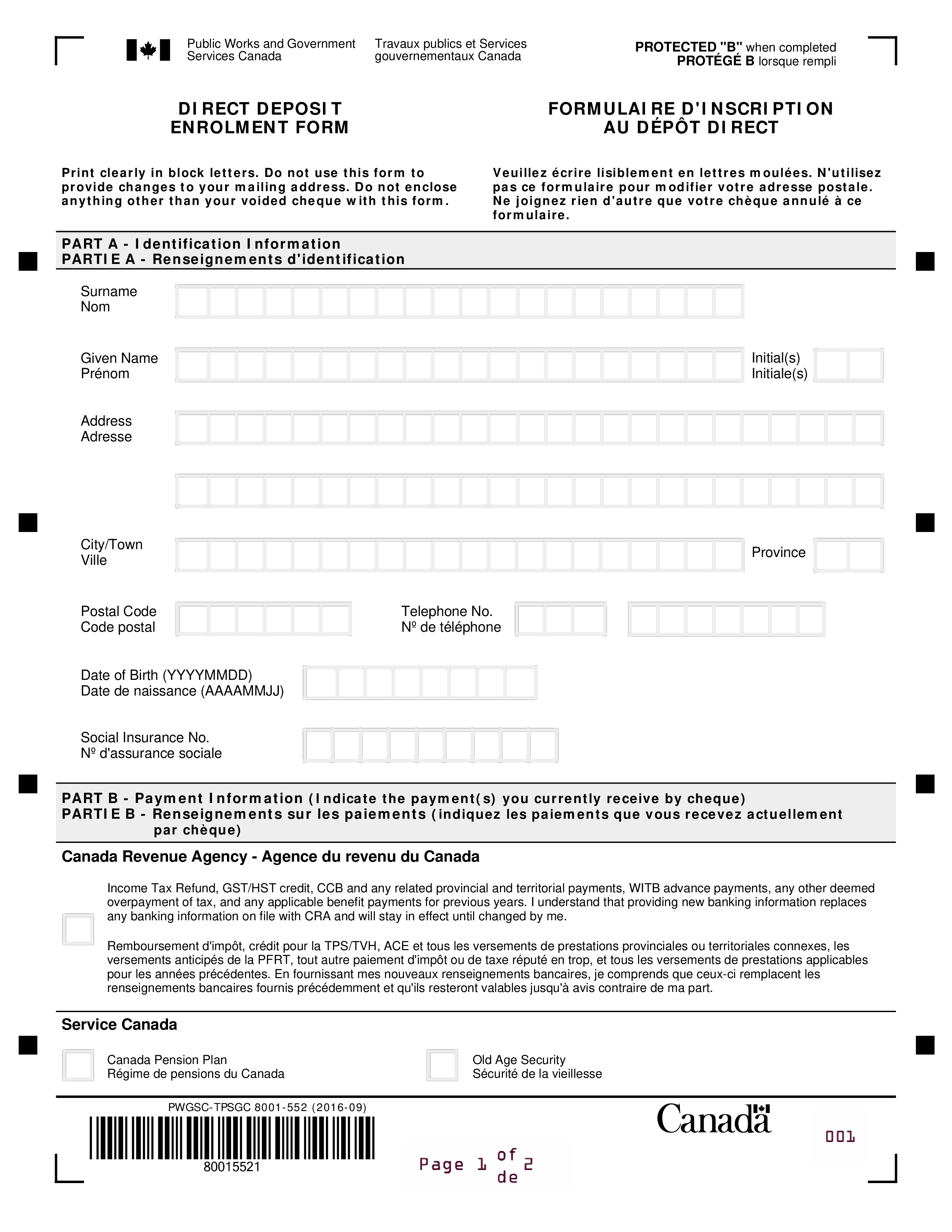 direct deposit enrolment form modèles