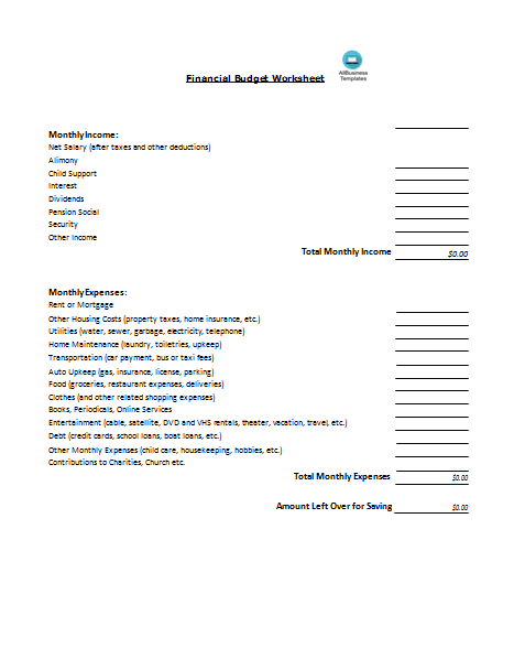 Home Finance Budget Excel Worksheet main image