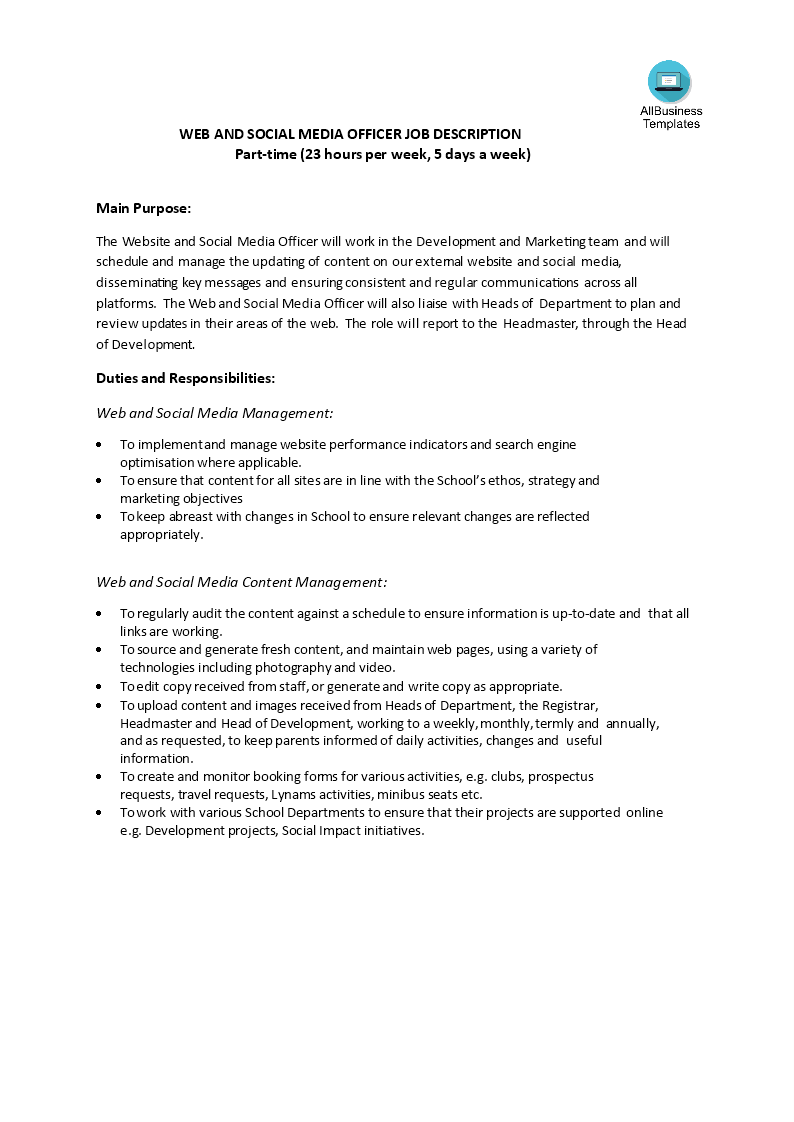 Social Media Officer Job Description main image