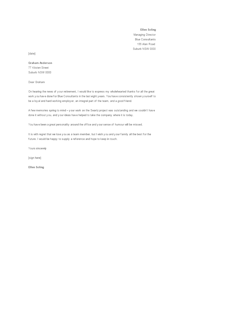 thank you for service letter template