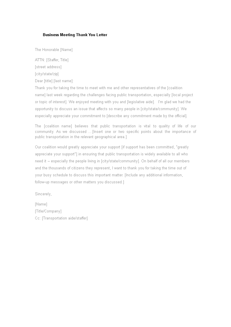 business meeting thank you letter template