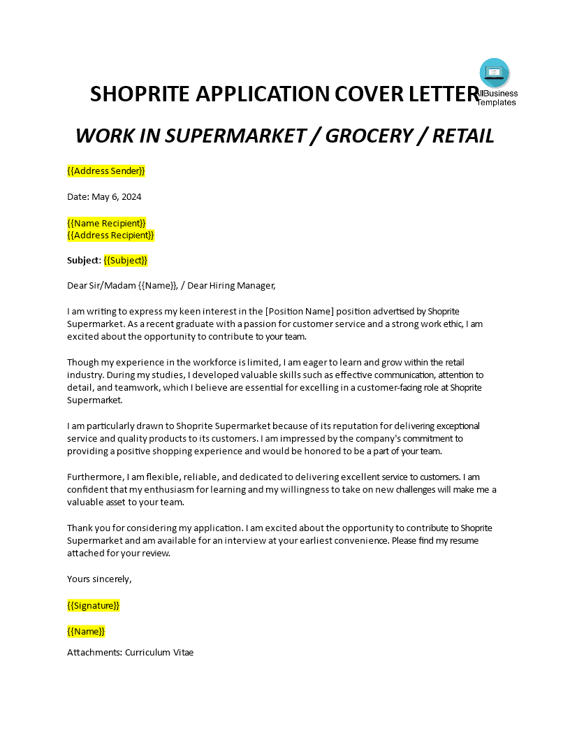 shoprite job application template