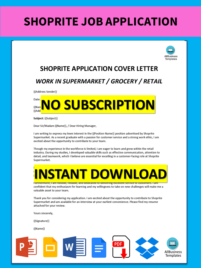 shoprite job application template