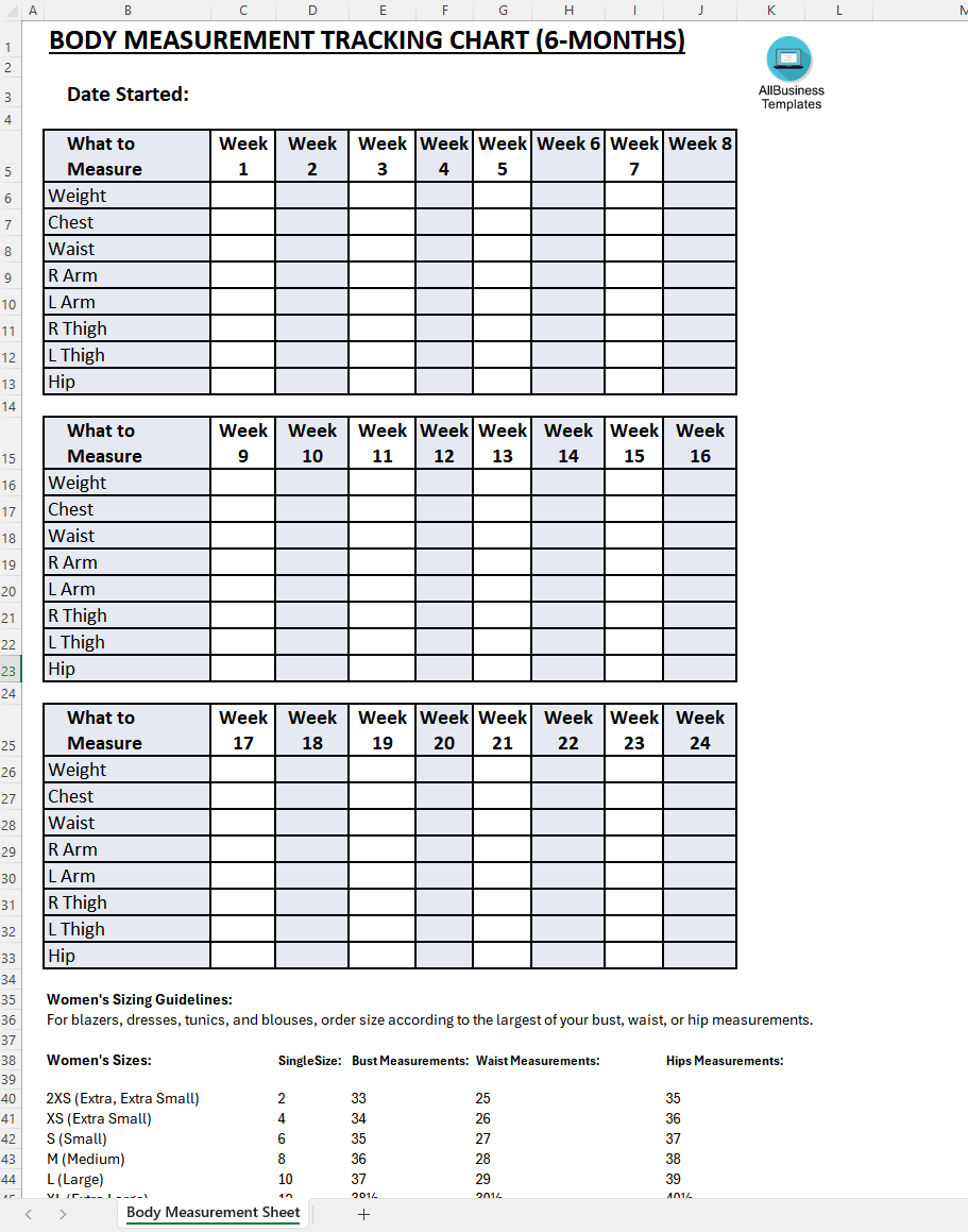 Body Measurement Chart 模板