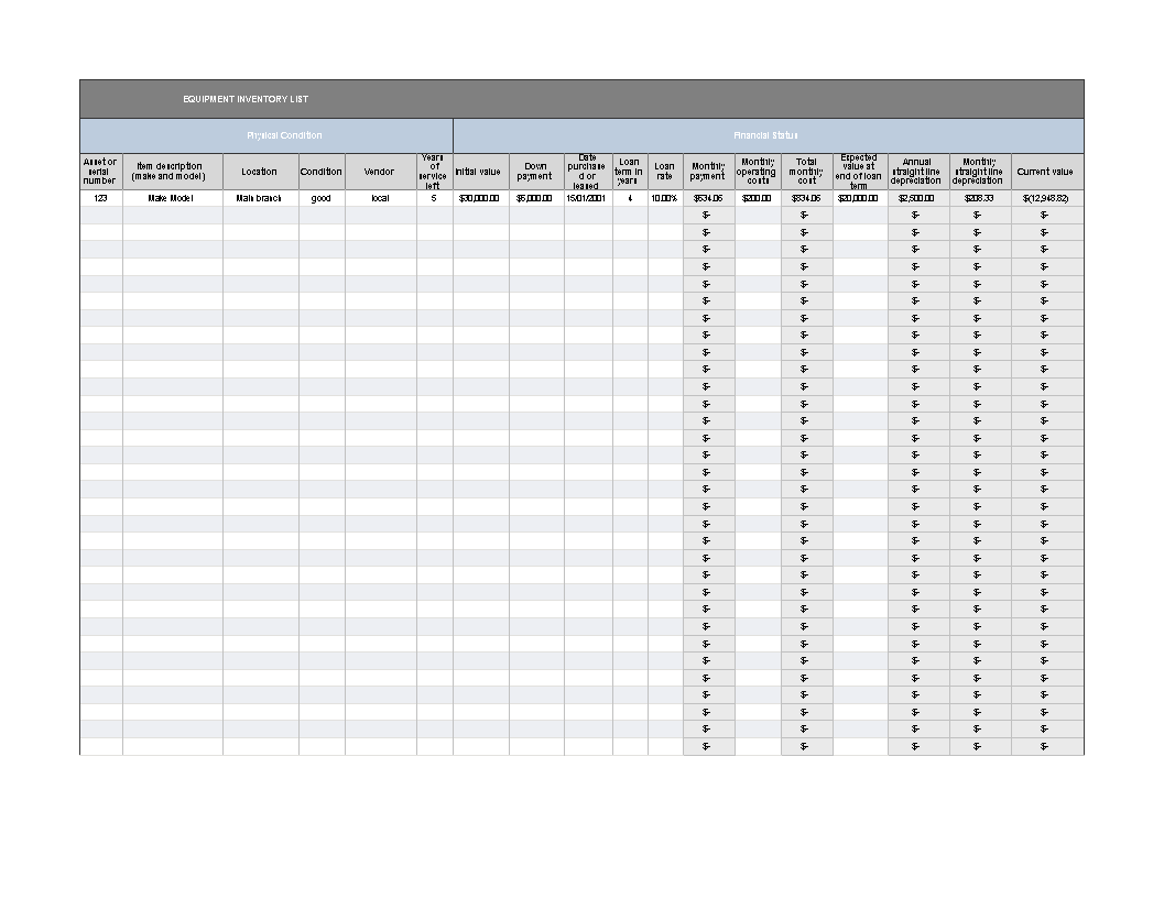 Excel Equipment Inventory List main image