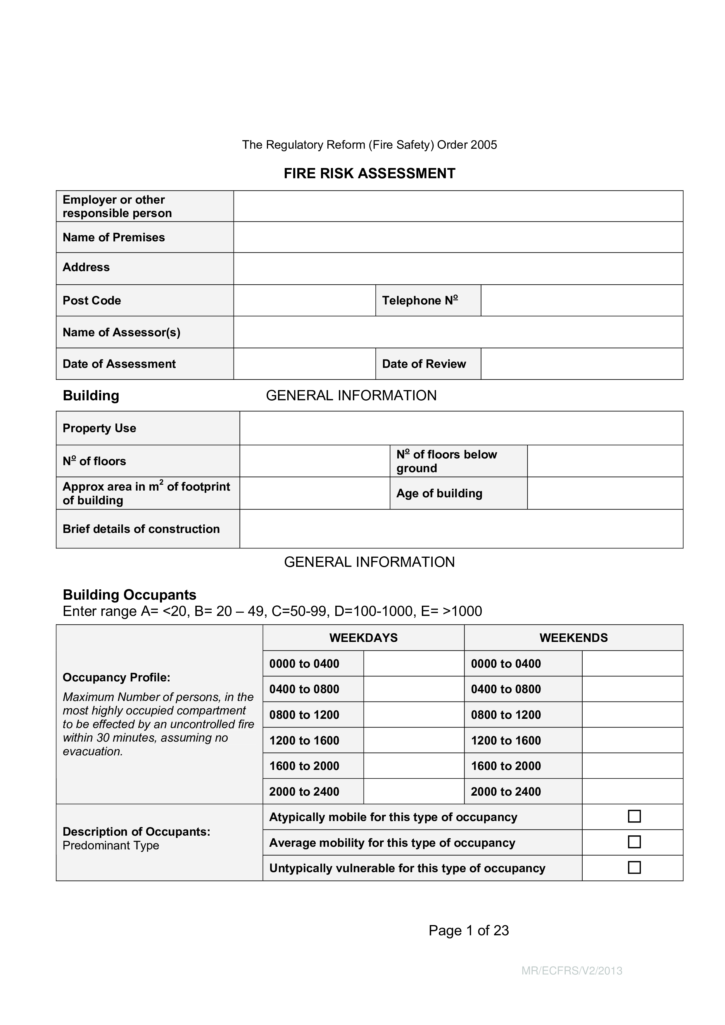 fire risk assessment action plan template