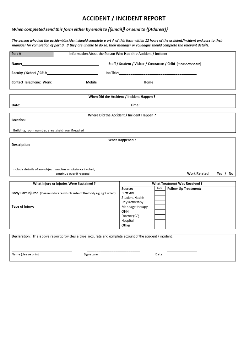 Sample Accident Incident Report  Templates at Inside Incident Report Template Microsoft