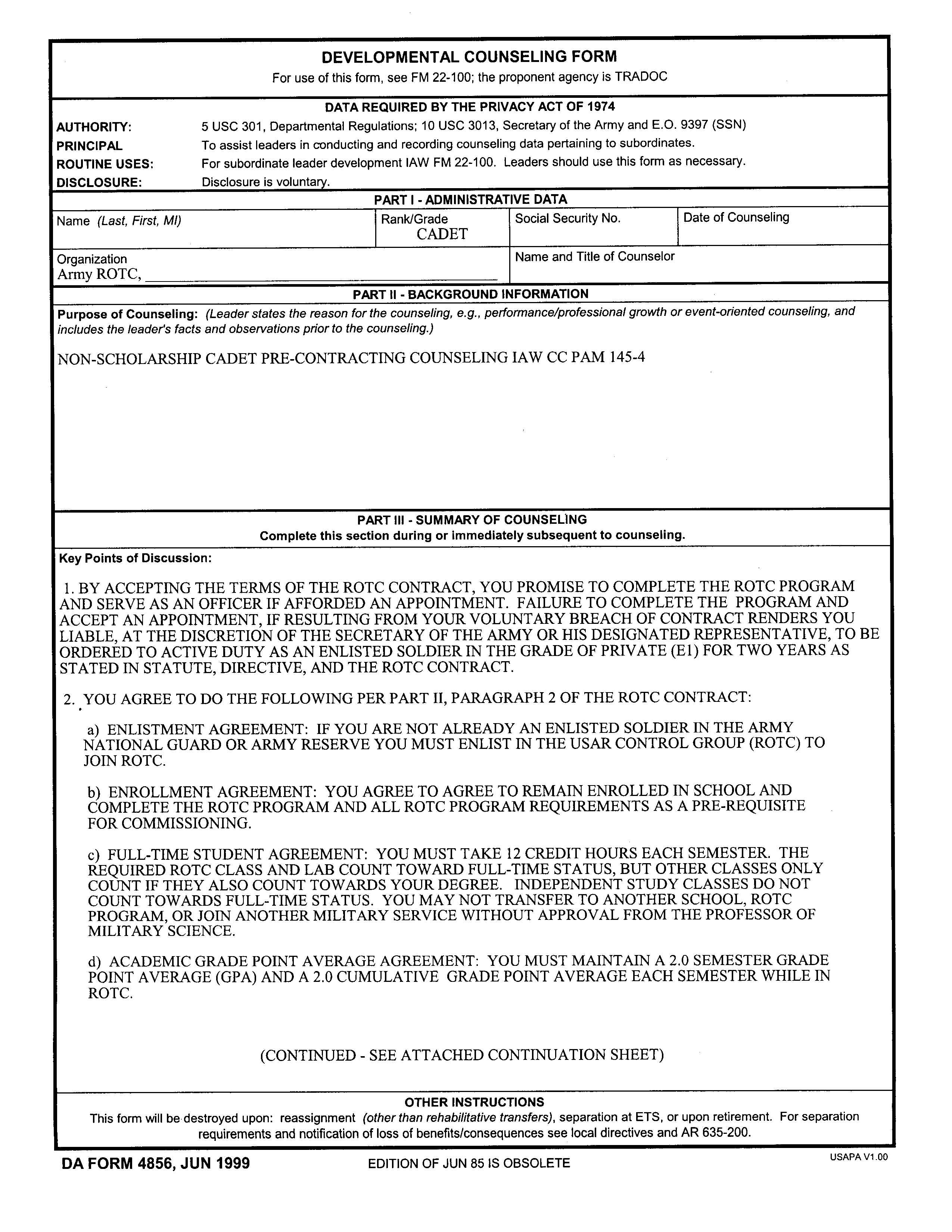 Counseling Form Army Example