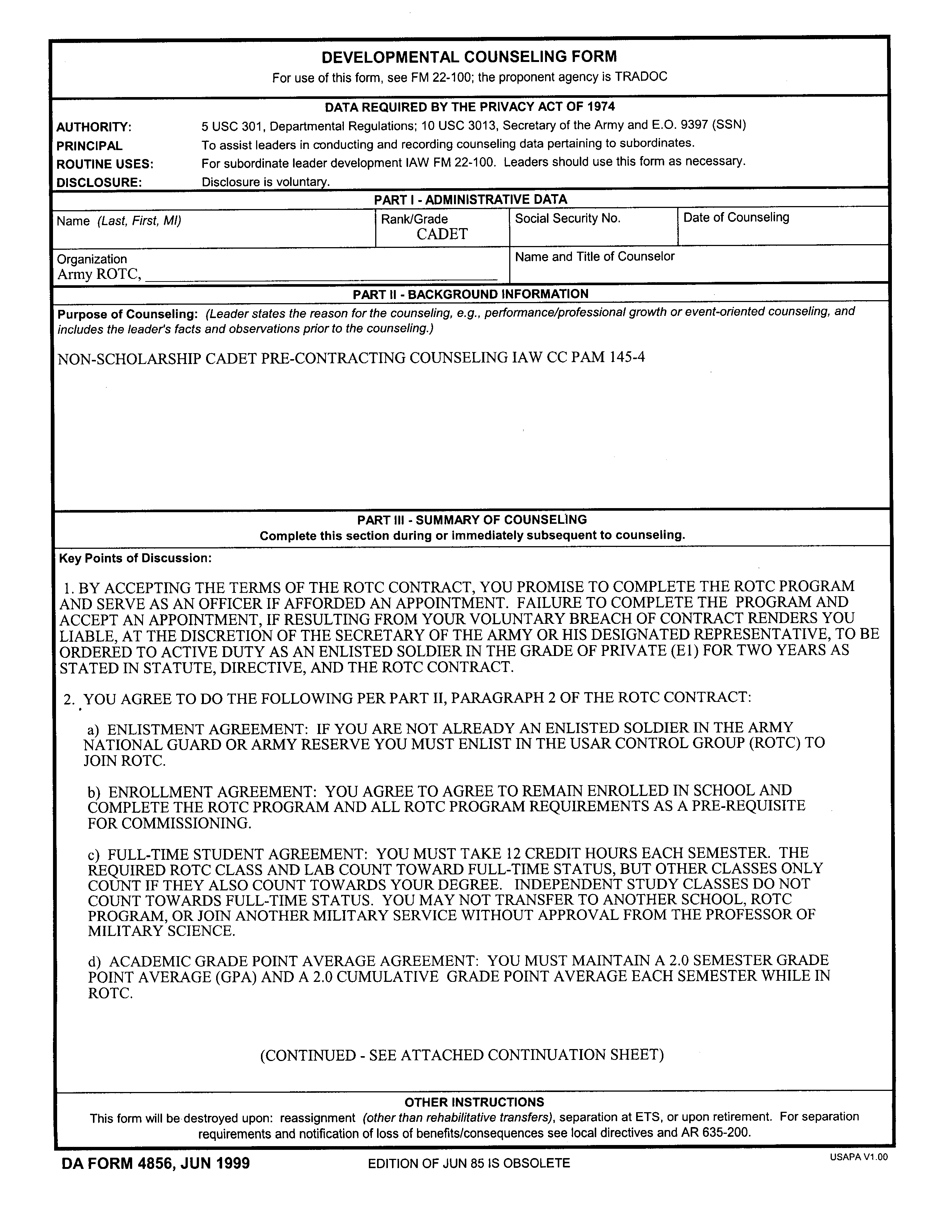 army officer counseling form template